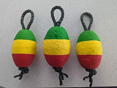 Set Of 3 Hand Painted Maine Rasta Buoy W/ Rope Lobster Trap Pot Float Marley Jah • $45