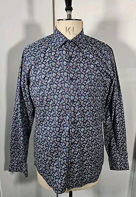 Shelton & Green Paisley Print Shirt Men's Medium ~ Blue Modern Fit London • £25