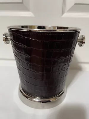 Pottery Barn PARKER Ice Bucket Brown Leather 2 Handles Mid Century Modern  • $14