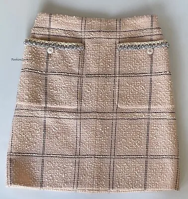 Chanel  21b Pink Black Silver Tweed Mini Skirt 38 • £527.11