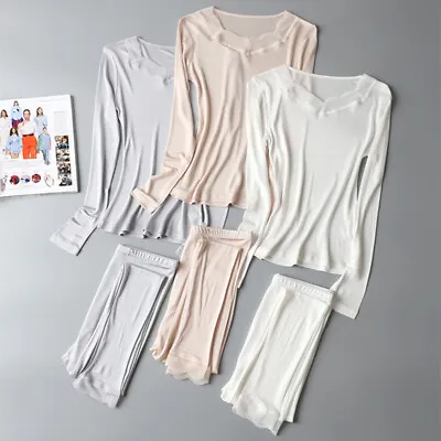 $31.20 • Buy Women Lace Silk Long Underwear Base Layer Long Johns Thermal Underwear Top Pants