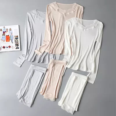 $31.20 • Buy Women Lace Silk Long Underwear Base Layer Long Johns Thermal Underwear Top Pants