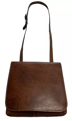 Patricia Nash Crossbody Brown Leather Italian Map Flap Pockets Handbag • $29.99