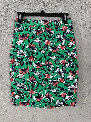 J By J Crew Skirt Womens 00 Green Pink White Floral Straight Pencil Back Zip Mid • $13.77