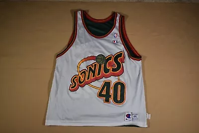 Shawn Kemp Reversible Seattle Supersonics Champion 90s Vintage NBA Jersey 44 M • $54.99