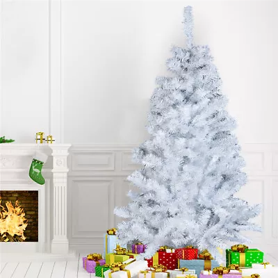 4/5/6/7ft White Christmas Tree With Blue LED Lights Metal Stand Bushy Pine Xmas • $64.99