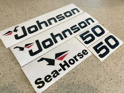 Johnson Vintage 50 HP Outboard Motor Decal Kit Vinyl Black And Red + Fish Decal! • $12