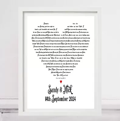 PERFECT ED SHEERAN Wedding Anniversary Heart Por Personalised First Dance Lyrics • £22