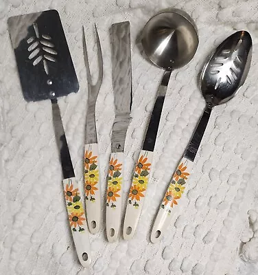 Vintage EKCO 5pc Country Garden KITCHEN UTENSILS Spatula Ladle Spoon Fork Knife  • $77.77