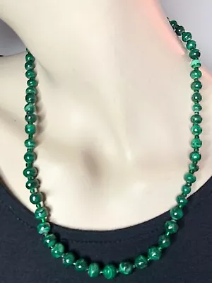 Vintage Emerald Green Malachite Single Strand Gemstone Beaded Necklace Princess • $57.63