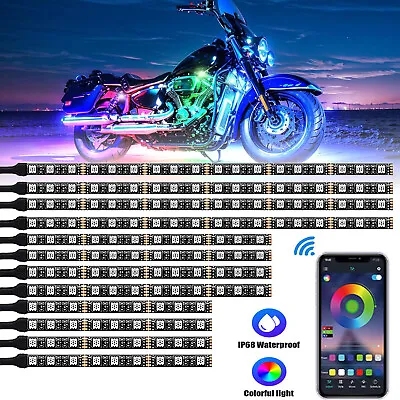 12PCS RGB Bluetooth Motorcycle LED Light Under Glow Neon Strip Kit APP Control • $26.59
