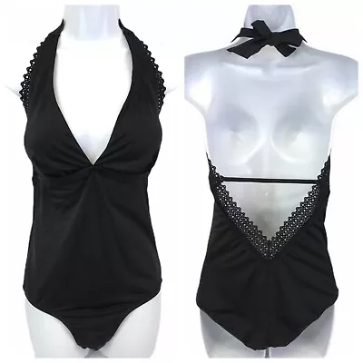 $35.85 • Buy Swimsuits For All Black One Piece Swimsuit Cut Out Trim Padded Womens 8 New