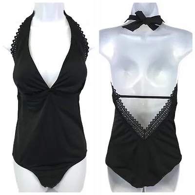 Swimsuits For All Black One Piece Swimsuit Cut Out Trim Padded Womens 8 New • $21.51