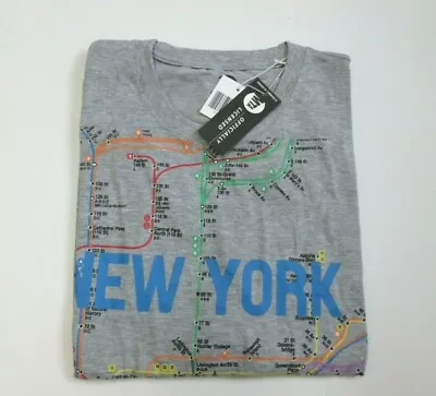 New Men's NYC New York City Manhattan Licensed MTA Subway Map T-Shirt Gray L • $14.95