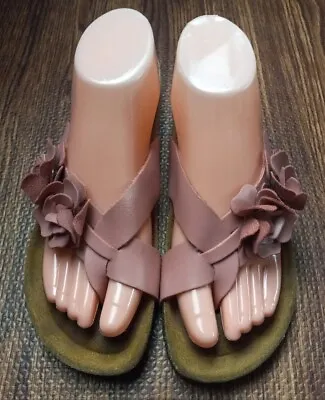 A. Giannetti Comfort Sandals Rose Pink Flower Leather Slides 8 • $18