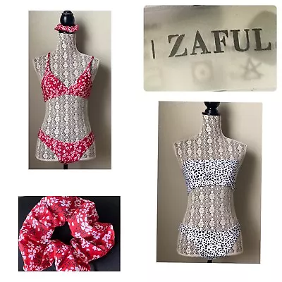 $30 • Buy Zaful Bikini Top Bottom 4 6 Red White Floral Black White Polka Dots Zara Lot 2