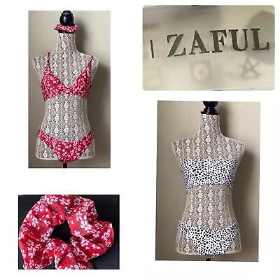 Zaful Bikini Top Bottom 4 6 Red White Floral Black White Polka Dots Zara Lot 2 • $24