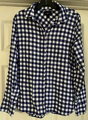 J. Crew Classic Cotton Boy Fit Size 10 Blue White Checked Flannel Button Up  • $18