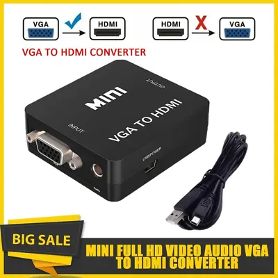 Mini Full HD Video Audio VGA To HDMI Converter Adapter For PC Laptop DVD 2024 US • $5.97