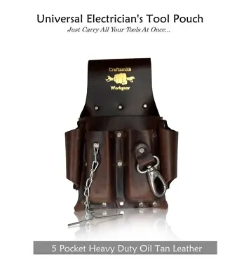 Electrician Tool Pouch Durable Leather Tool Pouch 5 Pockets Tape Holder Key Hold • $32.99