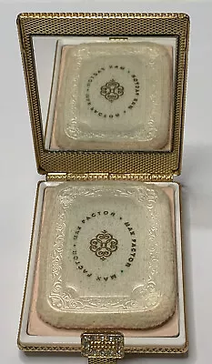 Vintage MCM Max Factor Regency Gold Mesh Rhinestone Clasp Powder Compact *Filled • $27.95