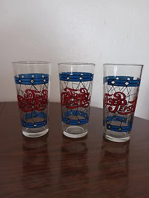 Lot 3 6.25  Vtg Pepsi Cola Drinking Glasses Tiffany Style Stained Glass Design • $26.99