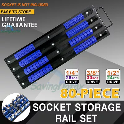$23.83 • Buy 80xPiece Socket Rails Set Storage Tray Mix Combination Holder Ball Lockable Tool