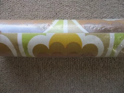 Original 1970s Vinyl Wallpaper. Lime Green Mustard Brown Abstract - 1 Roll • £9.99