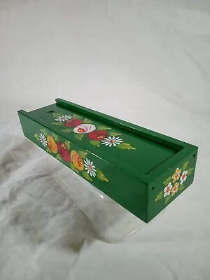 £6.50 • Buy Green Roses And Castles Hand Painted Wooden Pen Case With Lid Barge Ware #02
