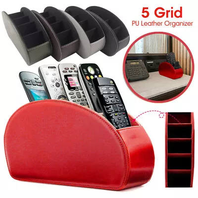 5 Grid PU Leather Organizer Remote Control Phone And TV Holder Desk Storage Box • $24.65