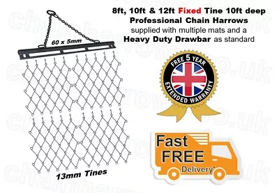 8 10 & 12ft Wide X 10ft Deep FIXED Trailed Grass Chain Harrows 3 YEAR WARRANTY • £1263