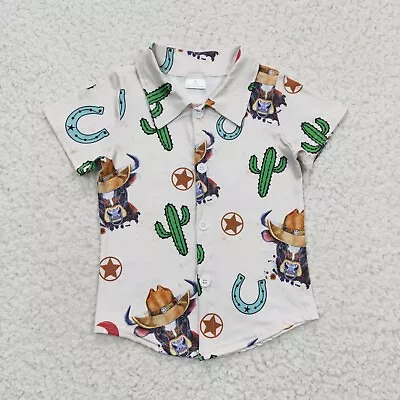 Cowboy Summer Toddler Highland Cow Cactus Short Sleeve Shirt Top • £12.97