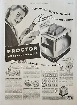 1941 Proctor Dual Automatic Toaster Vintage Ad Browns Both Sides • $14.95