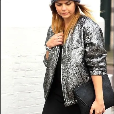 Isabel Marant H & M Silver Metallic Reversible Wool/ Silk Bomber Jacket • $79.99