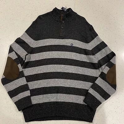 Chaps Men's Sweater Blue Gray Striped With Elbow Patches Size  XL NWT • $29.99