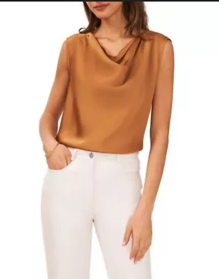 HALOGEN Cowl Neck Sleeveless Satin Rich Gold Blouse Top Women Medium • $38.50