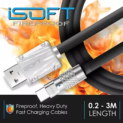 Fireproof Fast USB Charger Cable Type C ISOFT Charging Data Sync Flexible Lead • £8.99