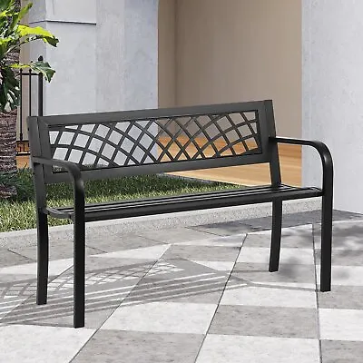 Outdoor Garden Bench Metal Patio Bench Cast Iron Sturdy Steel Porch Park Chairs • $83.99