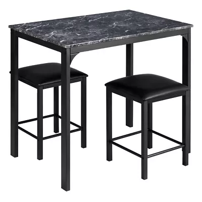 3 PCS Elegant Counter Height Dining Set Faux Marble Table 2 Chairs Kitchen Black • $99.99