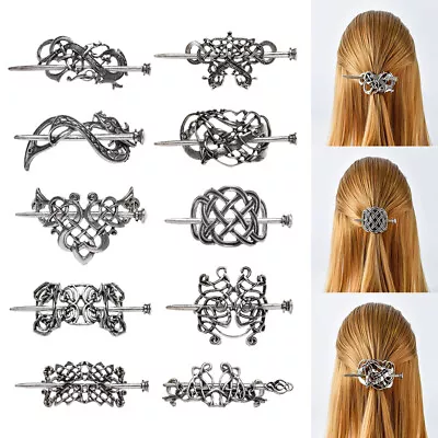 Viking Hair Clips Celtic Hairpins Women Metal Barrette Hair Slide Hair Stick • £4.29