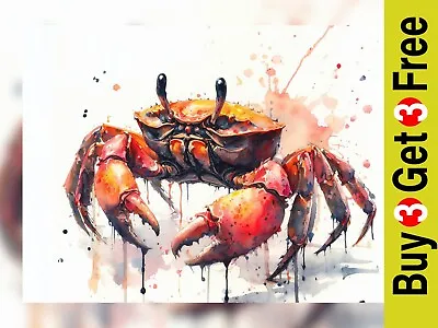 Orange Crab Watercolor Print Coastal Wall Art Nautical Home Decor 5x7 Inches • £4.99