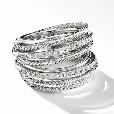 $2.48 • Buy 925 Silver Circle Ring Women Gift Elegant Cubic Zircon Jewelry Sz 6-10