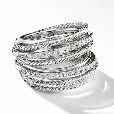 $2.48 • Buy 925 Silver Circle Ring Women Gift Elegant Cubic Zircon Jewelry Sz 6-10