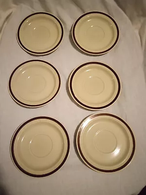 Lot Of 6  Newcor Stoneware Brown Rimmed Saucers- Measures 6  3/8  • $25