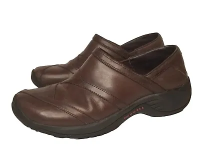 Merrell Womens Size 8 Encore Eclipse Smooth Brown Leather Clogs Shoes • $13.65