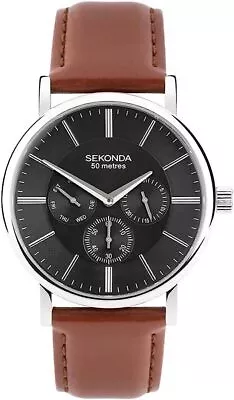 Sekonda Mens Watch With Black Dial And Brown Leather Strap 1819 • £29.99