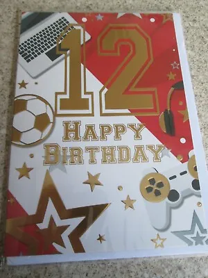 Birthday Card For 12 Year Old Boy8 X 5.1/4  Approx. New In Cellophane Wrapper • £1
