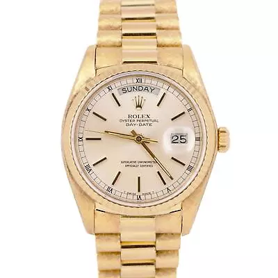 Rolex Day-Date President Florentine 36mm Silver 18K Gold Fluted Watch 18038 • $12993.21