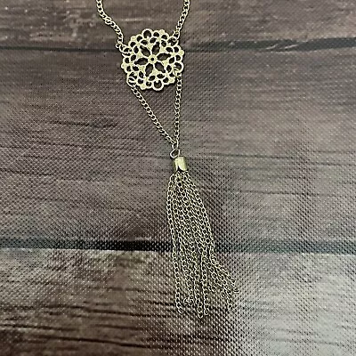 Boho Style Gold Necklace Tassel Mandala Lotus Filagree • $8.49