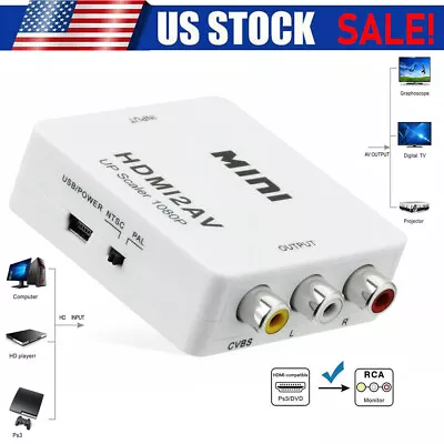 HDM I2 AV Mini Converter HDMI To AV Adapter HDMI To RCA 1080P HD Video Audio US • $10.99